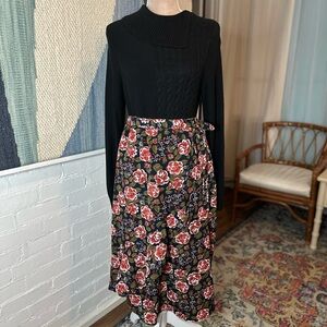 Kori Dark Floral Wrap Skirt with Elastic Band Waist